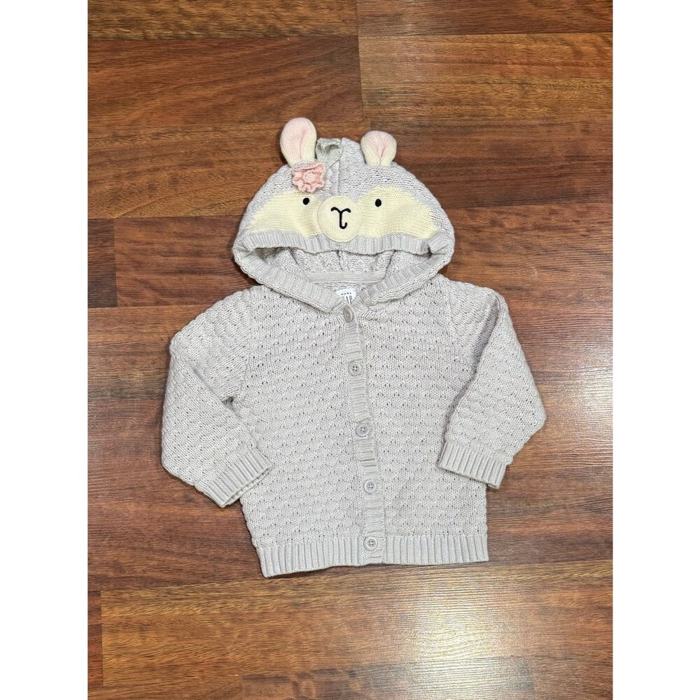 Baby Gap - Knit Hooded Cardigan with Sheep/Lamb Animal Ears in Light Gray